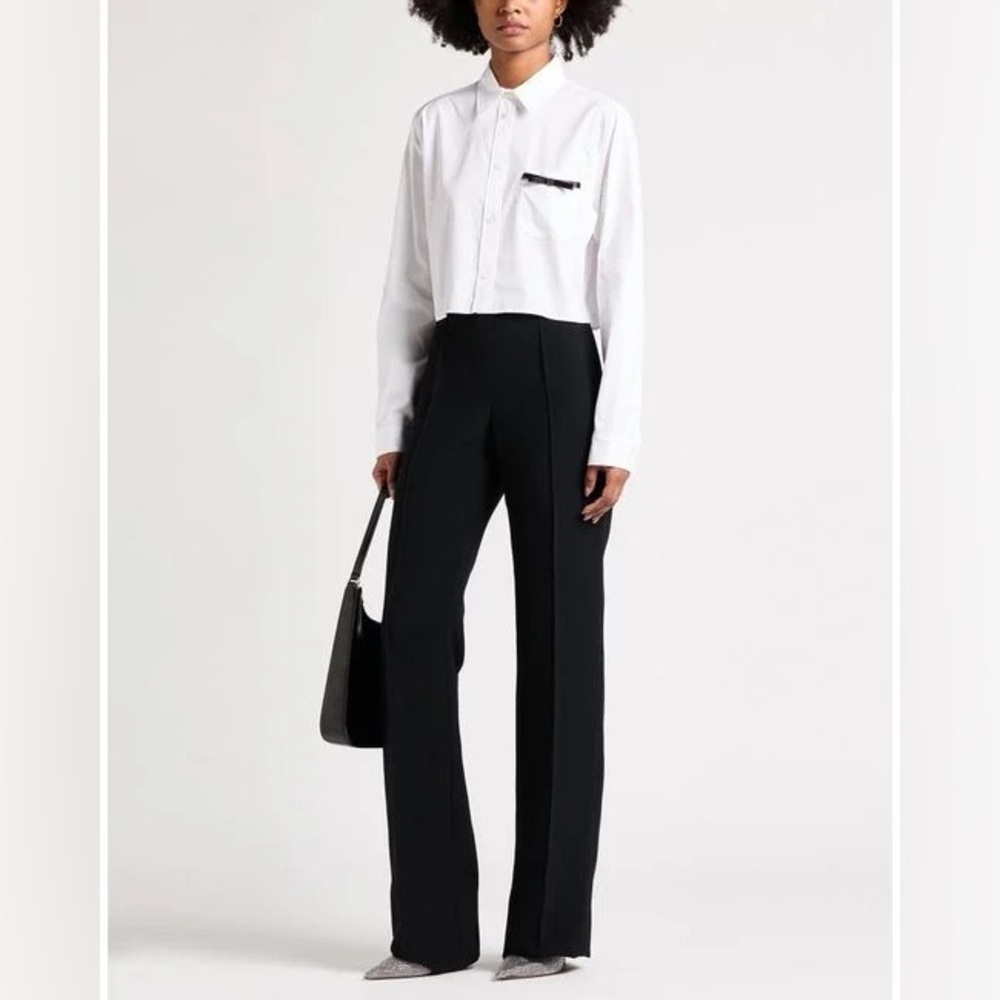Andrew GN (sz 40) Black High Waisted Straight Leg Ankle Pintuck Trousers Pants